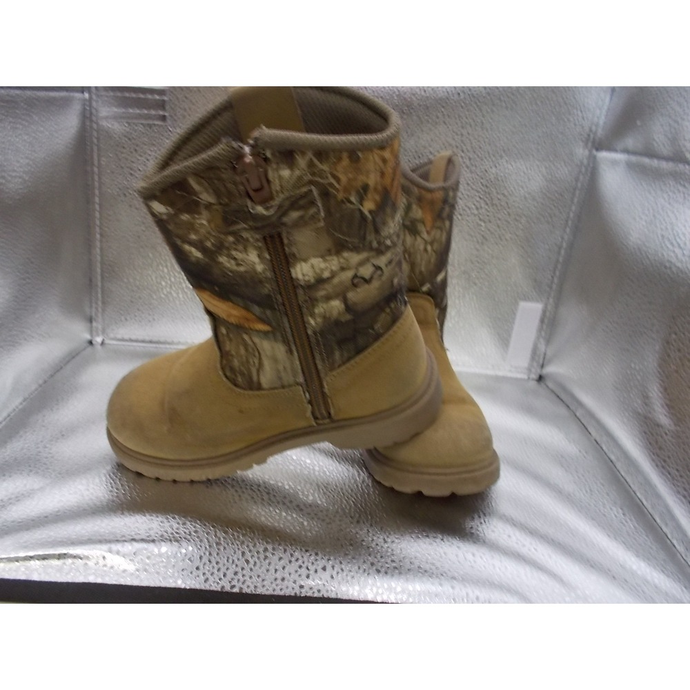 Realtree Youth Camo Side Zip Outdoor Boots Tan Brown 177701 Size 11D